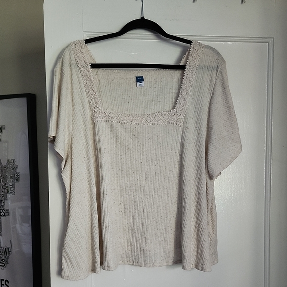 Old Navy Tops - Old Navy Cream Square Neck Blouse with Lace Trim